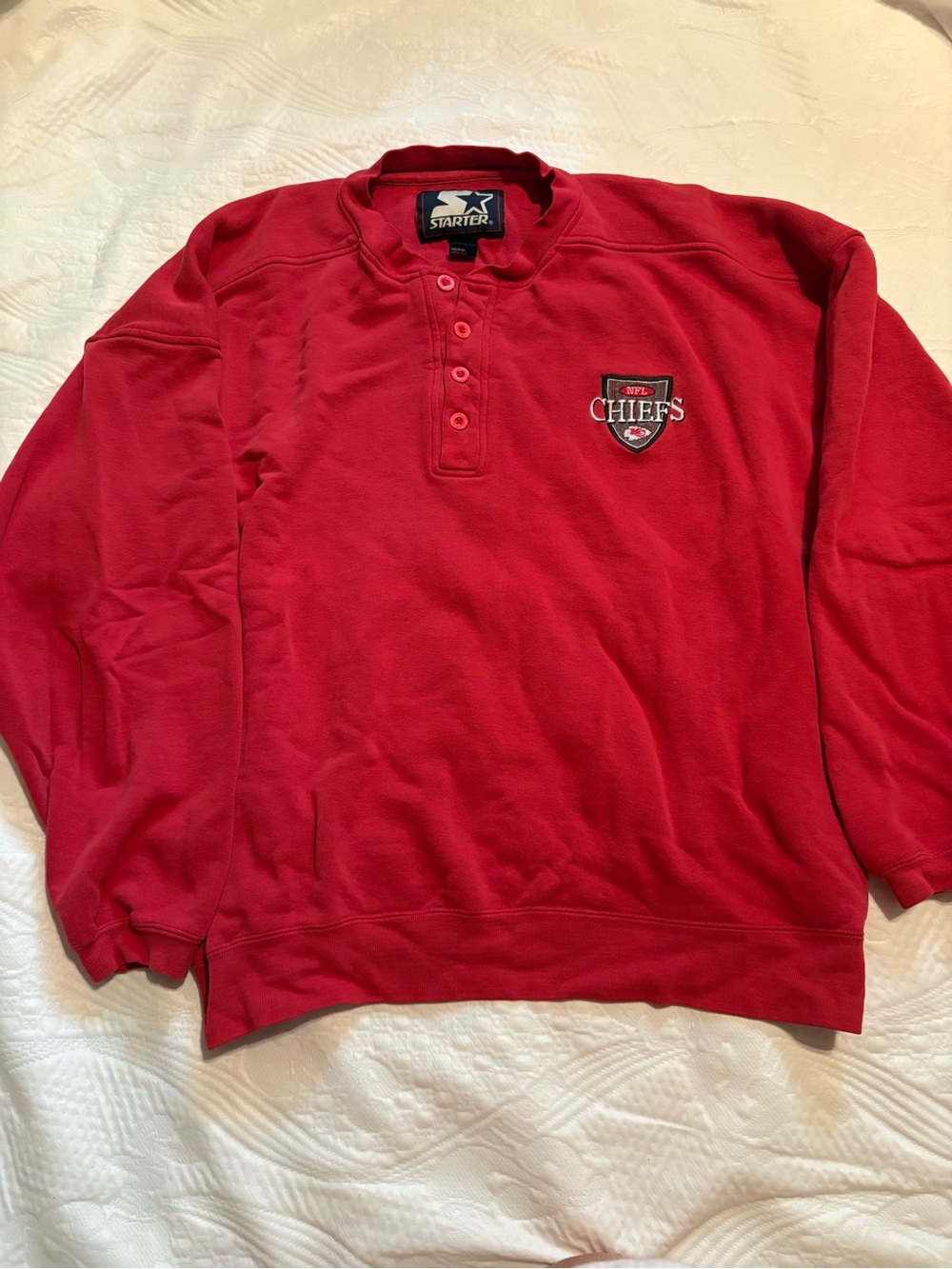 Vintage Starter Kansas City Chiefs Sweatshirt XL Red NFL Henley Pullover